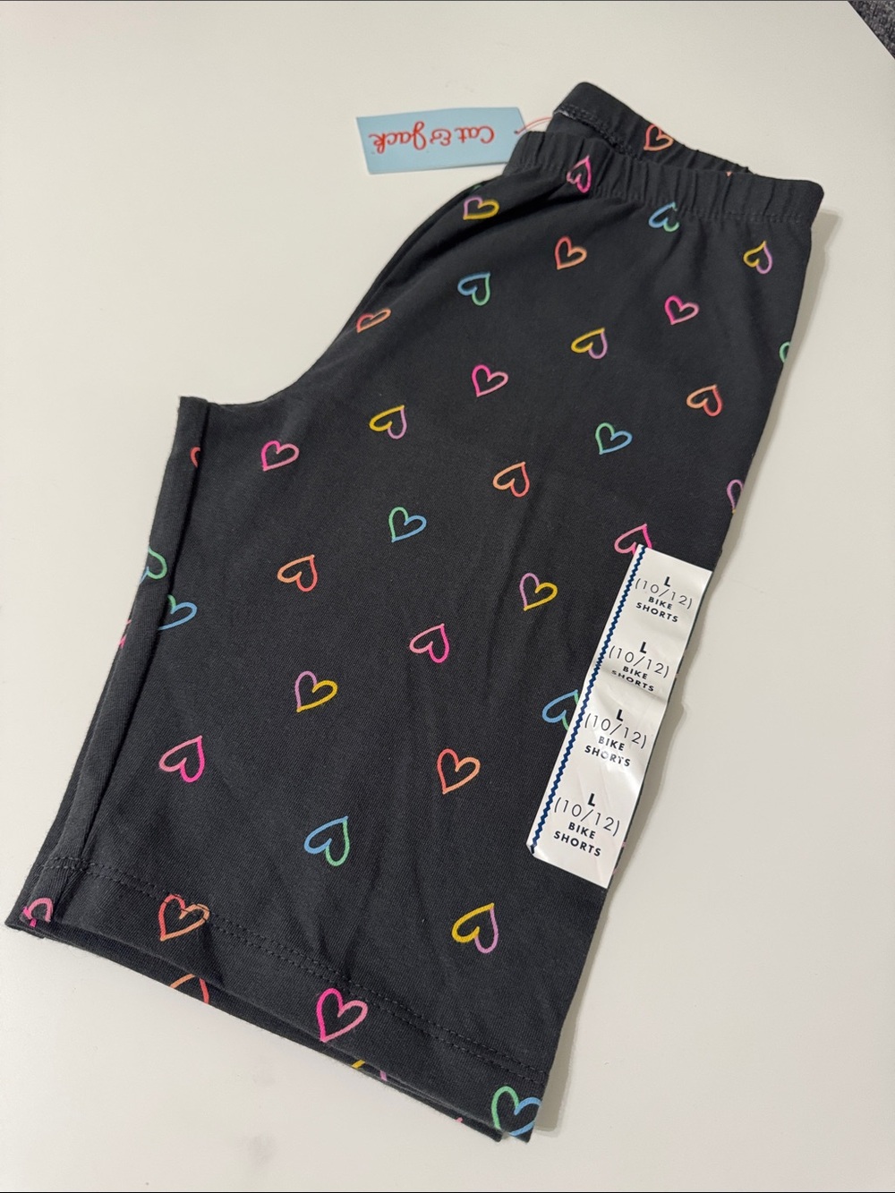 Black Bike Shorts with Rainbow Heart Print